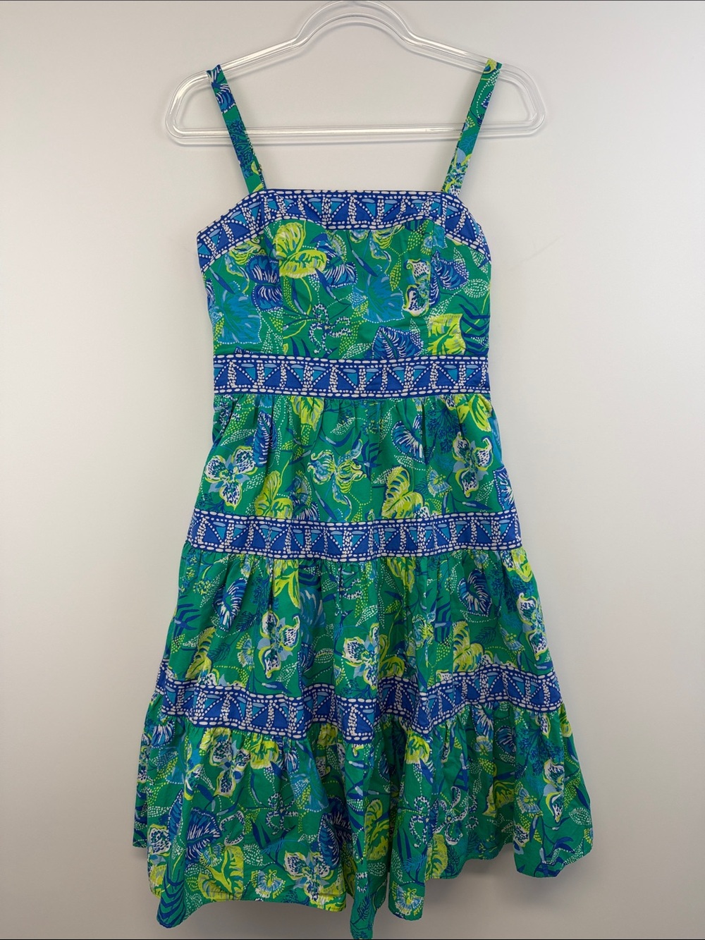 Lilly Pulitzer Casidee Tropical Floral Cotton Sundress Blue Green Size 2 - Picture 2 of 10